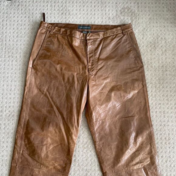 Vintage Banana Republic Leather Pants 38x34 Brown Straight Fit Ankle Zip BootCut - Picture 11 of 16